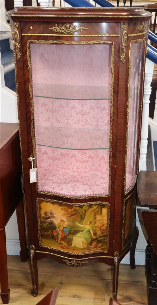 A Louis XV style mahogany vitrine with Vernis Martin style panels H.152cm